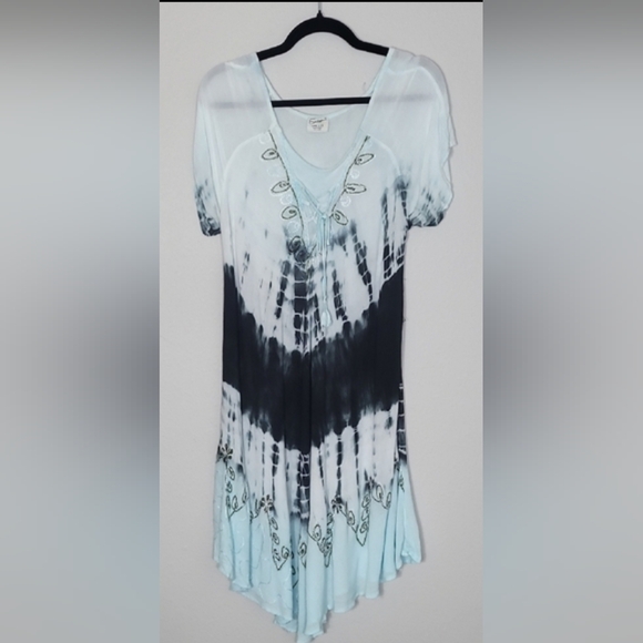 Exist Dresses & Skirts - Y2K Tie Dye Midi Maxi Dress One Size Blue Lace Up Fairy Goth Grunge Hippie Boho
